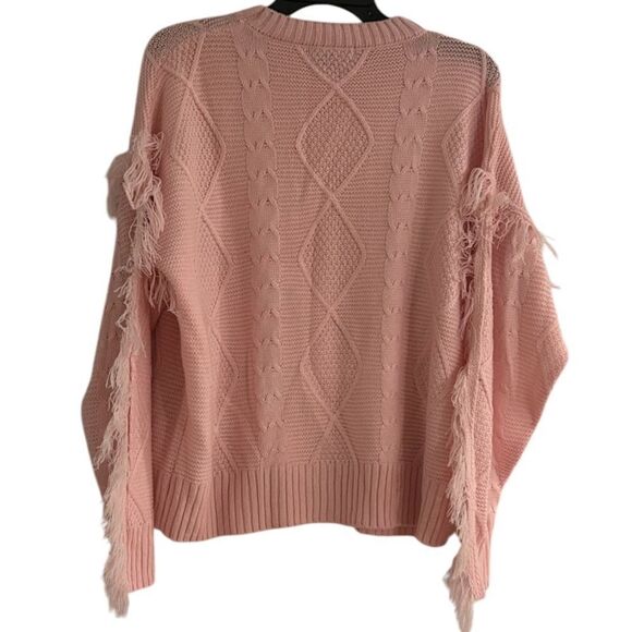 Simply Southern Womens Medium Fringe Sleeve Pullover Sweater Pink Cable Knit - Picture 4 of 9